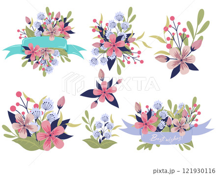 Set of floral branch. Wedding concept with flowers. Floral poster, invite. Vector arrangements for greeting card or invitation design Set of floral branch. Wedding concept with flowers. Floral poster, invite. Vector arrangements for greeting card or invitation design 121930116