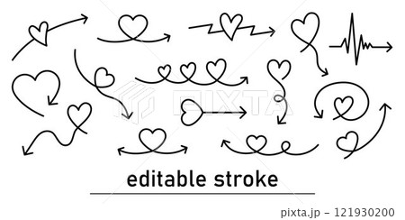 Set of arrows with hearts. Collection of different arrows, hearts, love symbols. Happy Valentine's Day. Romantic design to celebrate 14 February. 121930200