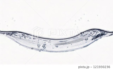 洗浄や潤いの表現　透明な水の表面と気泡が漂う青い波模様 121930236