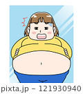 鏡の前で太った自分にショックを受ける女性イラスト 121930940