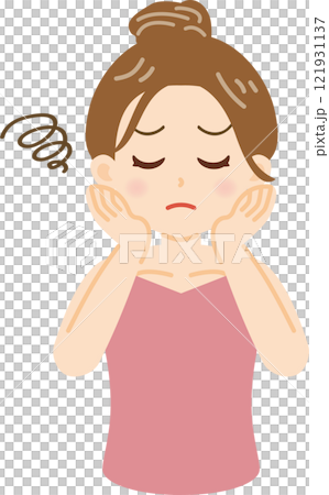 一個女人擔心自己皮膚的插圖 一個女人擔心自己皮膚的插圖 121931137