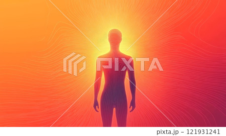 Human body silhouette glowing with energy and vibrant colors 121931241