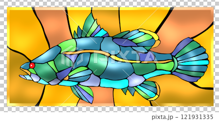 清流四万十川の幻の魚アカメのタイル画風切り絵イラスト 清流四万十川の幻の魚アカメのタイル画風切り絵イラスト 121931335