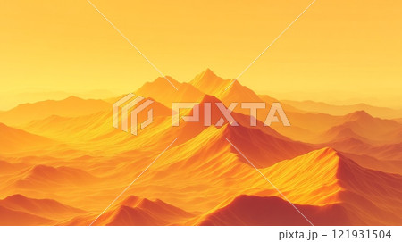 Golden mountains landscape shining under the sunset light 121931504