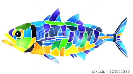 可愛いアジのタイル画風切り絵イラスト 121931559