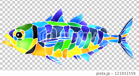 可愛いアジのタイル画風切り絵イラスト 121931559