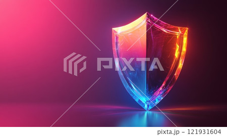 Glowing shield protecting against attacks on gradient background 121931604