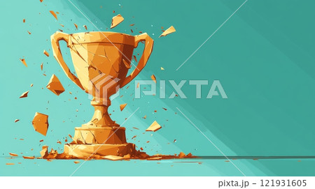 Broken trophy crumbling, depicting loss and failure in competition 121931605