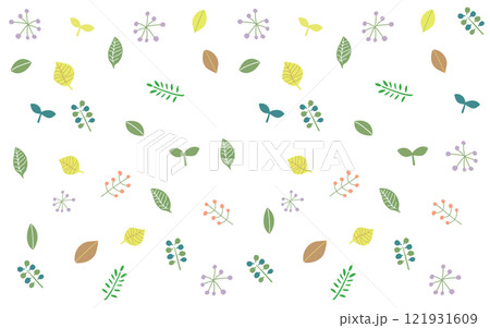 北欧風の葉っぱの背景B08　いろんな葉っぱ 121931609