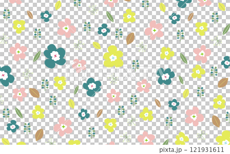 Scandinavian style floral background B02 Grass and flowers 121931611