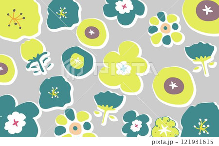 北欧風のお花の背景B05　黄色と緑 121931615