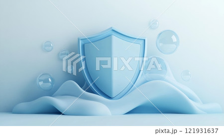 Blue shield providing protection with floating bubbles on a soft background 121931637