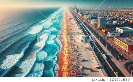 都市と海が織りなす美しい海岸線 都市と海が織りなす美しい海岸線 121931689