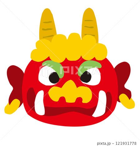 赤鬼のお面　節分　豆まき　(手描きのゆるいシンプルイラスト) 121931778