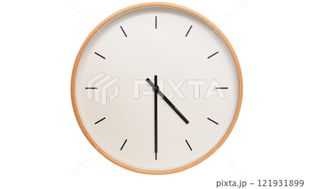Isolated on white background Minimalist style wooden wall clock, showing time at 16.30/03.30 - Perfect for Time Management and Scheduling Concepts 121931899