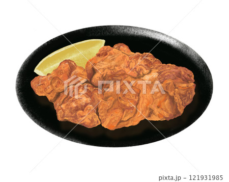 鶏の唐揚げ（黒皿、レモン付き） 121931985