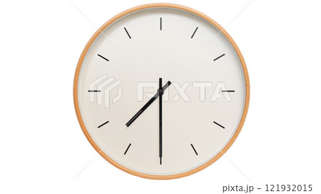 Isolated on white background Minimalist style wooden wall clock, showing time at 19.30/07.30 - Perfect for Time Management and Scheduling Concepts 121932015