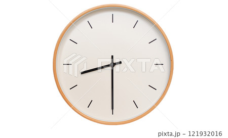 Isolated on white background Minimalist style wooden wall clock, showing time at 20.30/08.30 - Perfect for Time Management and Scheduling Concepts Isolated on white background Minimalist style wooden wall clock, showing time at 20.30/08.30 - Perfect for Time Management and Scheduling Concepts 121932016