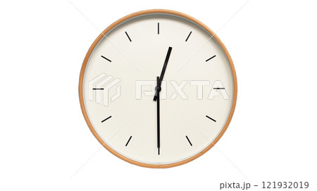Isolated on white background Minimalist style wooden wall clock, showing time at 12.30/00.30 - Perfect for Time Management and Scheduling Concepts Isolated on white background Minimalist style wooden wall clock, showing time at 12.30/00.30 - Perfect for Time Management and Scheduling Concepts 121932019