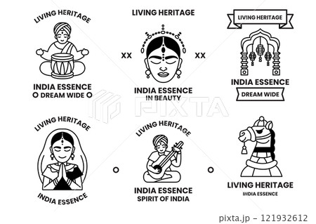 Set of illustrations in the concept of Indian culture and Indian tourism in line drawing style Set of illustrations in the concept of Indian culture and Indian tourism in line drawing style 121932612