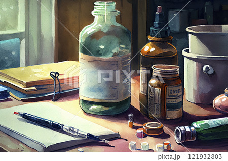 Doctor's workplace, illustration 121932803