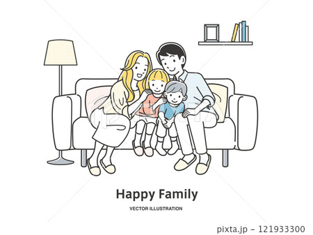 ソファに座る4人家族 ソファに座る4人家族 121933300
