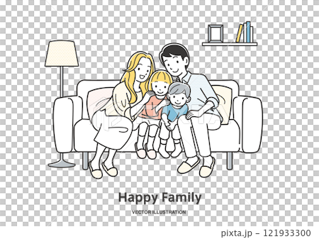 ソファに座る4人家族 ソファに座る4人家族 121933300