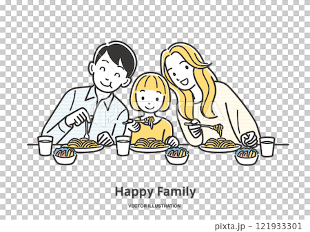 食事をする3人家族 121933301