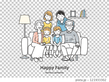 Two families sitting on the sofa 121933302