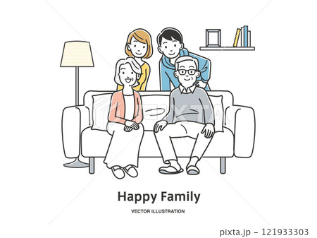 ソファに座る2世帯家族 ソファに座る2世帯家族 121933303