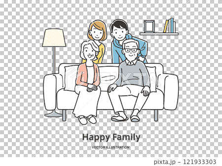 Two families sitting on the sofa 121933303