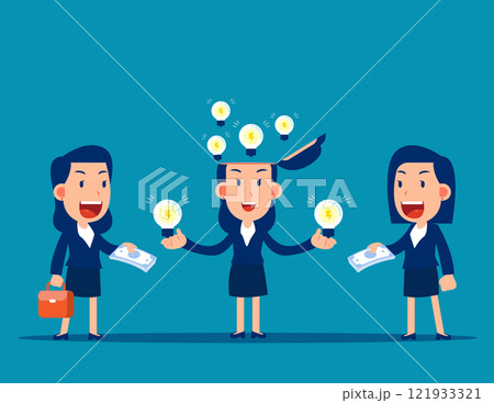 Vector of businesswoman sell his idea bulbs to another Vector of businesswoman sell his idea bulbs to another 121933321