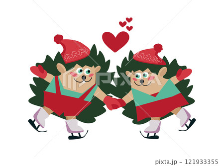 Cartoon hedgehogs in love on skates 121933355