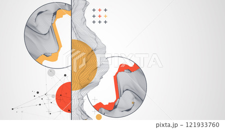 Trendy abstract wireframe background. Modern science or technology art elements. Surface illustration inside circles. Vector Trendy abstract wireframe background. Modern science or technology art elements. Surface illustration inside circles. Vector 121933760