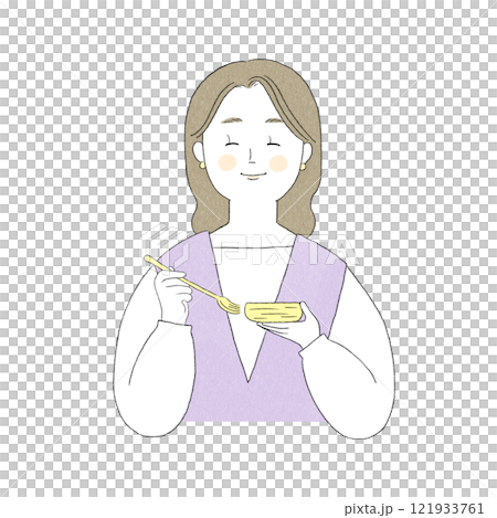 Woman holding a fork illustration Woman holding a fork illustration 121933761