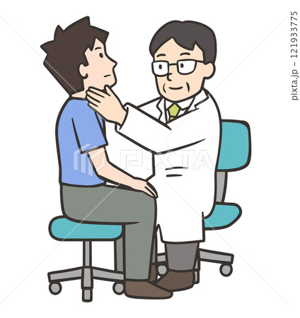 男性患者の喉を触診する医者2 121933775