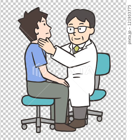 男性患者の喉を触診する医者2 121933775