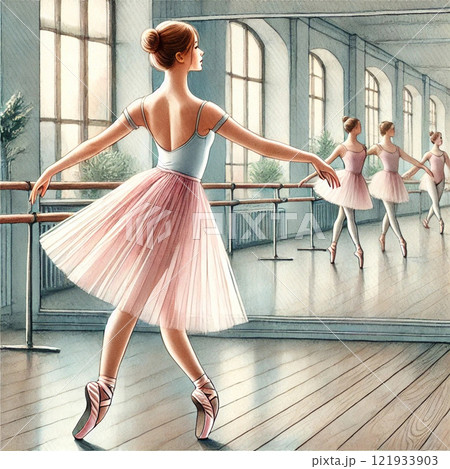 バレエ教室 つま先立ちで踊るバレーリーナーの卵たち Generative AIの