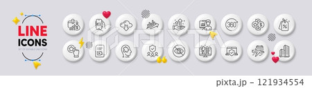 Discount tags, Mental conundrum and Salary line icons. White buttons 3d icons. Pack of Mail app, Not looking, Security agency icon. Analysis graph, Laptop insurance, Growth chart pictogram. Vector 121934554