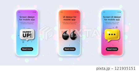 Phone 3d mockup gradient screen. Hurry up sale tag. Special offer sign. Advertising discounts symbol. Hurry up sale phone mockup message. 3d chat speech bubble. Yellow text box app. Vector 121935151