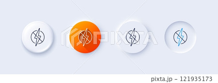 Antistatic line icon. Neumorphic, Orange gradient, 3d pin buttons. Lightning bolt sign. Static energy symbol. Line icons. Neumorphic buttons with outline signs. Vector Antistatic line icon. Neumorphic, Orange gradient, 3d pin buttons. Lightning bolt sign. Static energy symbol. Line icons. Neumorphic buttons with outline signs. Vector 121935173