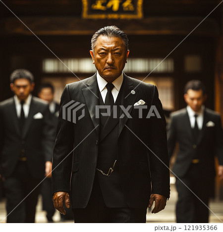 威厳あるスーツ姿のリーダーと整列する部下たち 威厳あるスーツ姿のリーダーと整列する部下たち 121935366