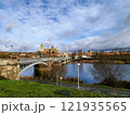 Salamanca. View of Salamanca and the Enrique Estevan bridge from the dock viewing point over the Tormes River. Traditional stone buildings. Salamanca Cathedral. SALAMANCA, SPAIN. 13 JANUARY 2025. 121935565