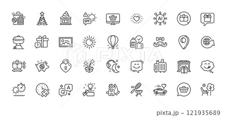 Creative idea, Puzzle time and Heart line icons pack. AI, Question and Answer, Map pin icons. Ice cream, Fireworks, Secret gift web icon. Fish grill, Puzzle, Air balloon pictogram. Vector Creative idea, Puzzle time and Heart line icons pack. AI, Question and Answer, Map pin icons. Ice cream, Fireworks, Secret gift web icon. Fish grill, Puzzle, Air balloon pictogram. Vector 121935689