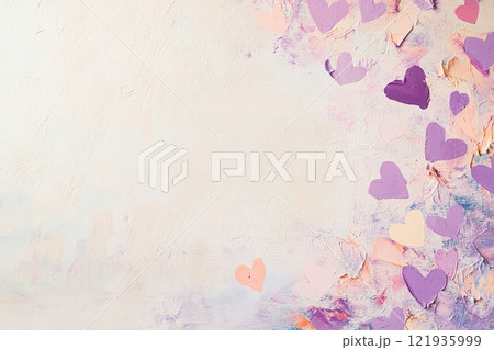 Playful pastel hearts create a whimsical backdrop suitable for child-friendly designs and creative projects 121935999