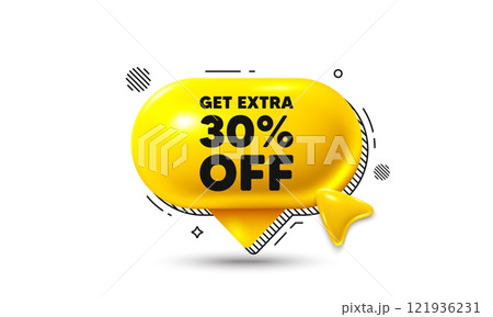 Click here speech bubble 3d icon. Get Extra 30 percent off Sale. Discount offer price sign. Special offer symbol. Save 30 percentages. Extra discount chat offer. Speech bubble banner. Vector Click here speech bubble 3d icon. Get Extra 30 percent off Sale. Discount offer price sign. Special offer symbol. Save 30 percentages. Extra discount chat offer. Speech bubble banner. Vector 121936231
