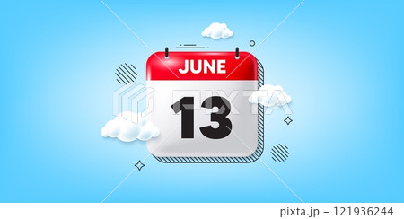 Calendar date of June 3d icon. 13th day of the month icon. Event schedule date. Meeting appointment time. 13th day of June. Calendar month date banner. Day or Monthly page. Vector Calendar date of June 3d icon. 13th day of the month icon. Event schedule date. Meeting appointment time. 13th day of June. Calendar month date banner. Day or Monthly page. Vector 121936244