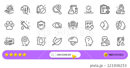 Mineral oil, Dumbbell and Mint leaves line icons for web app. Pack of Medical drugs, Sun protection, Organic tested pictogram icons. Nurse, Chemistry lab, Vaccine announcement signs. Vector Mineral oil, Dumbbell and Mint leaves line icons for web app. Pack of Medical drugs, Sun protection, Organic tested pictogram icons. Nurse, Chemistry lab, Vaccine announcement signs. Vector 121936253
