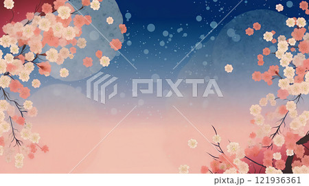春の桜満開イラストと花びらの舞い散る風景 121936361