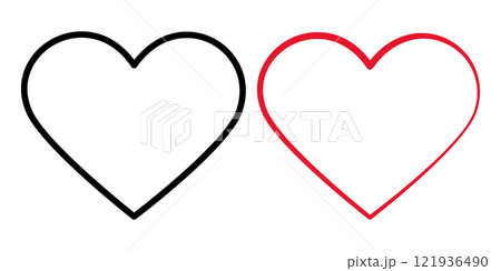 Outline hearts Black and red hand drawn heart shape stroke. Thematic cards design element idea Set 2 121936490